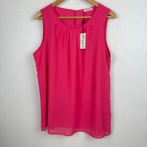Beyove Pink Sleeveless Pleated Keyhole Neck Blouse Top Women Size XL New